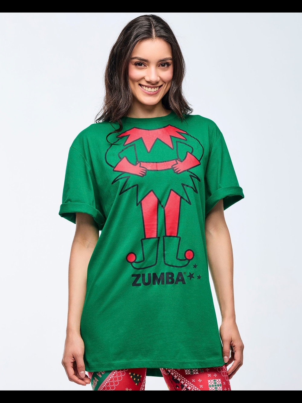 Zumba Red & Green Tee with Red Elf - Unisex
